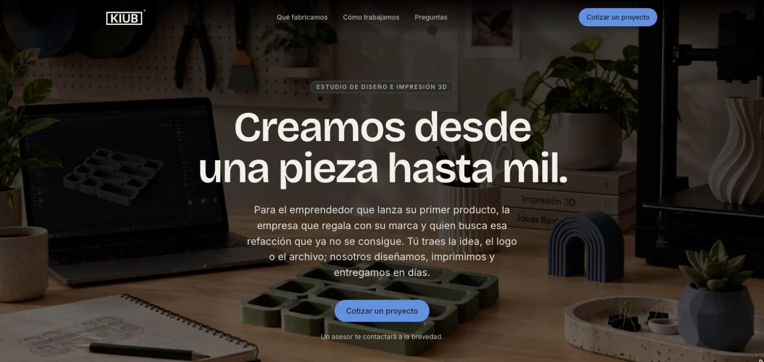 Sitio de Kiub Studio — impresión 3D y prototipado